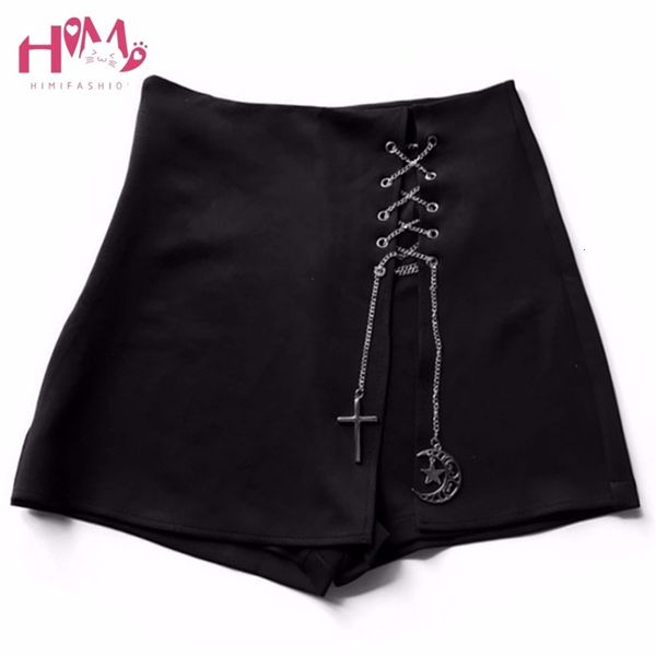 

japanese darkly hard sister with cross moon pendant design women harajuku bad girl style cool streetwear shorts skirts, White;black