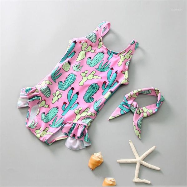 

infant baby swimwear cute sleeveless fashion girls for kids cactus printed bodysuit one-piece strap swimsuit, Black