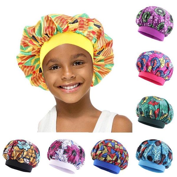 

beanies baby silky satin bonnet sleep cap children girl night turban solid headwear cute headwrap hat fashion hair wear