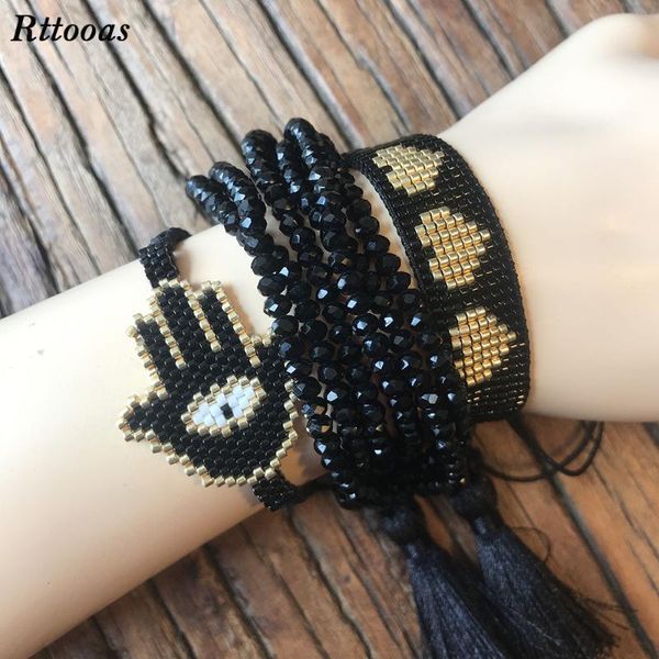 

charm bracelets rttooas hamsa fatima hand friendship bracelet women evil eye lucky tassel fashion handmade crystal beads, Golden;silver