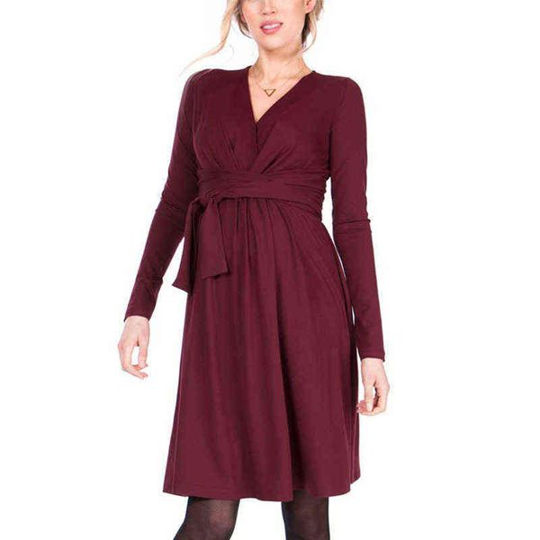 Herbst Damen Pflege Umstandskleid schwangere Frauen Kleidung Bodenbildung Stillkleid Schwangerschaft Stillzeit G220309