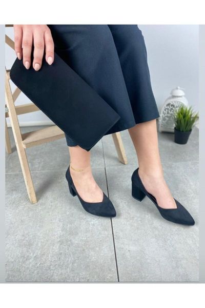 

dress shoes women's black soft pointed toe thick heel hem elegant casual