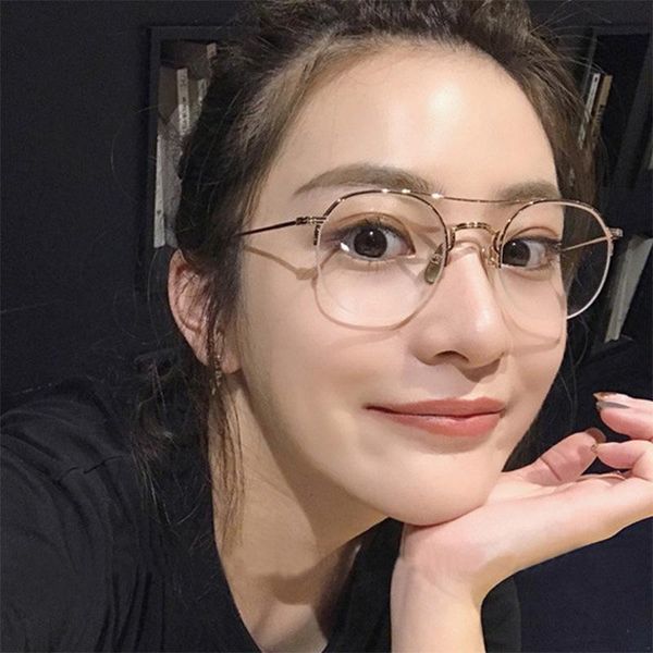 

fashion sunglasses frames half rim glasses metal frame round optical myopia eyewear double bridge spectacles nearsighted decoration, Black