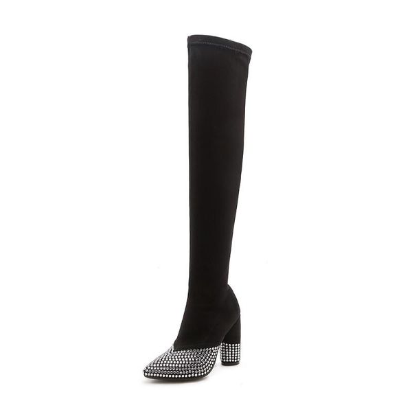 

boots big size rhinestone boot thigh high knee over the women ladies boots shoes woman winter, Black