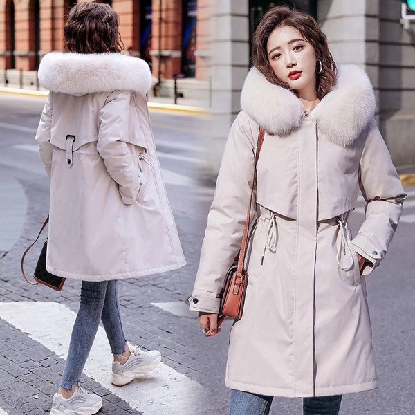 

women's down & parkas 2021 thick removable fur lining long parka winter jacket clothing plus size 5xl 6xl cotton warm hooded coat, Black
