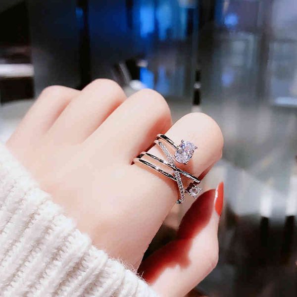 

ring personalized multi-layer open diamond female japanese and korean temperament simple versatile index finger net red joint, Silver