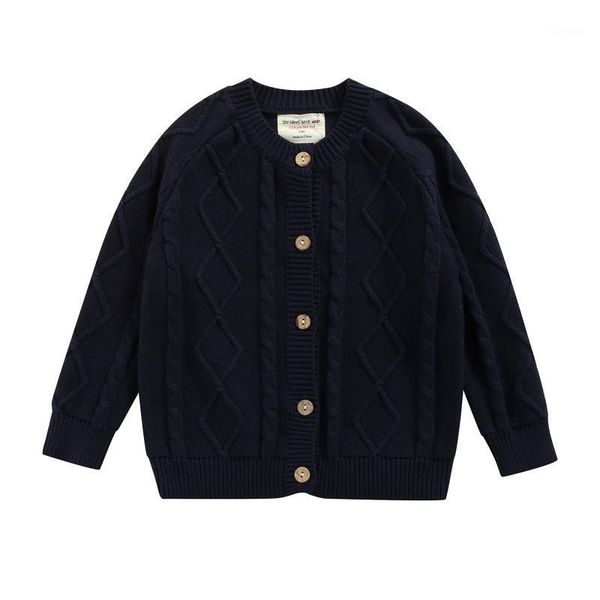 

pullover children's long-sleeved cardigan to keep warm outer wear fashionable western-style sweater button-type warp three color select, Blue