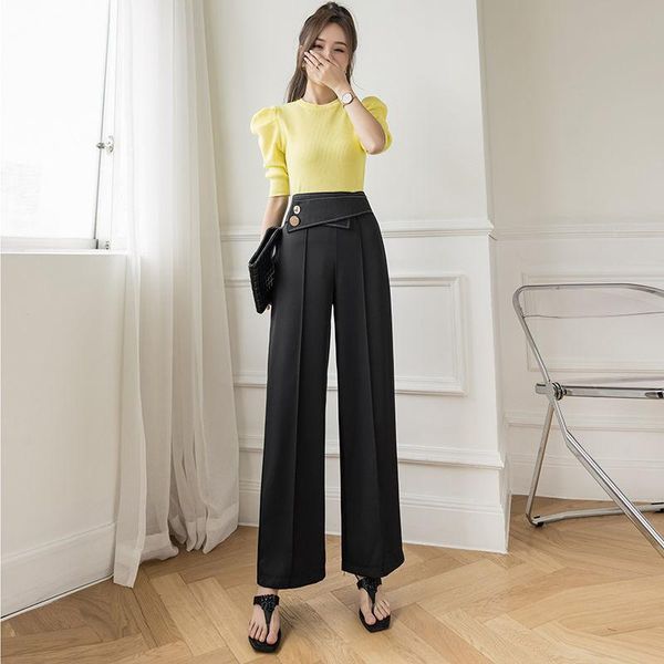 

women's pants & capris women 2021 spring summer fashion high waist female casual loose vintage suit office ladies chic straight t139, Black;white