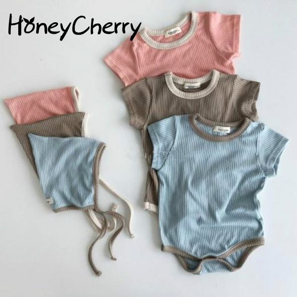 

baby bodysuit soft short sleeve triangle creeper + hat born girl clothes 210515, Blue