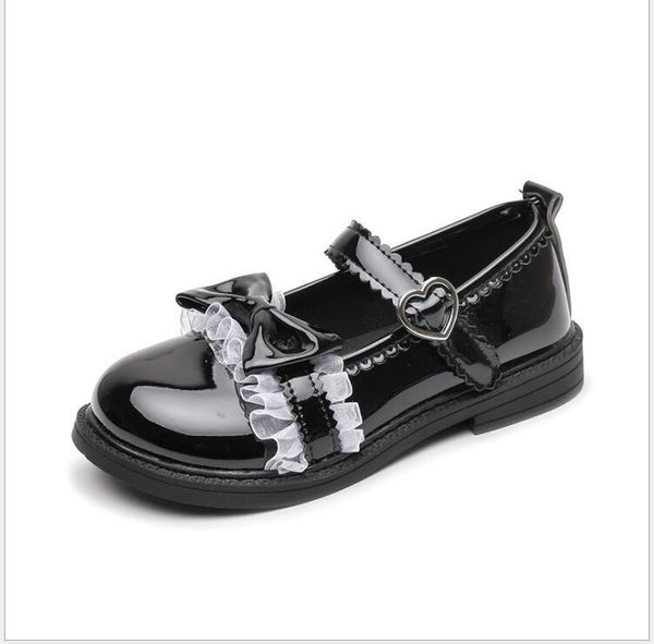 

flat shoes princess kids leather for girls flower casual glitter children high heel butterfly knot black pink silver, Black;grey