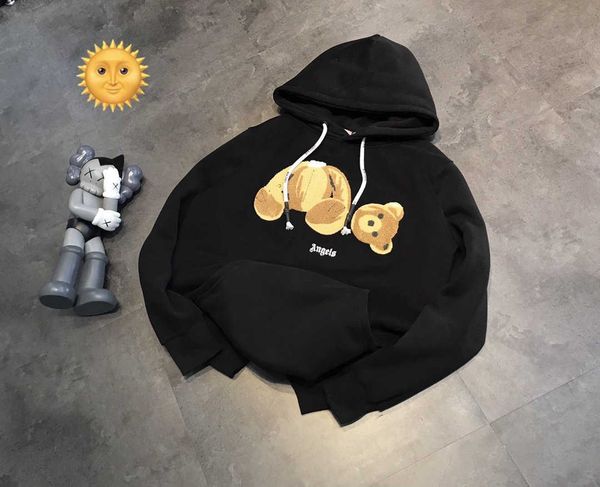 

fashion fleece hoodies street pa bear towel embroidered autumn and winter men's women's plush loose casual hoodie sweater, Black