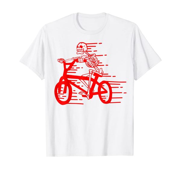 

bike funny skeleton on bicycle biker cycling t-shirt, White;black