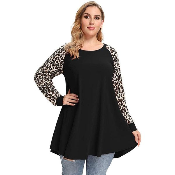 

plus size t-shirt 5xl 6xl blouse woman 2021 spring autumn leopard print long sleeve casual loose big ladies, Black