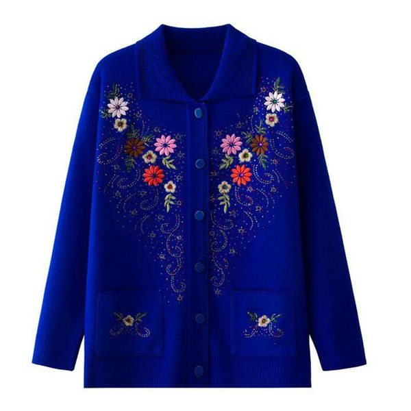 

women's knits & tees knit sweater cardigan spring autumn middle-aged elderly jacket loose outerwear female sweaters coat w585, White