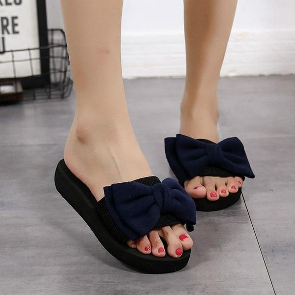 

slippers 2021 summer ladies bow sandals indoor outdoor flip flops beach shoes fashion women casual flower, Black
