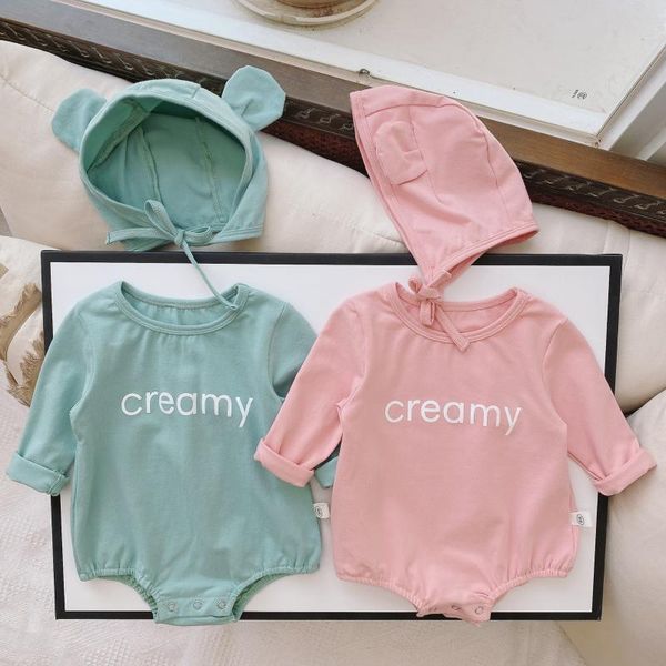 

jumpsuits send 3d ear hat infant baby boys girls long sleeve bodysuits letter toddler autumn spring sunsuits 0-18m, Blue