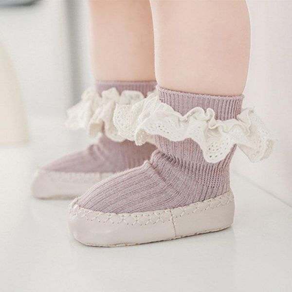 

first walkers baby socks princess girls lace ruffle with rubber soles infant toddler leather indoor floor shoes