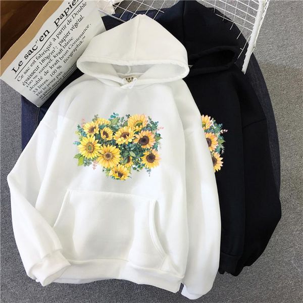 

women's hoodies & sweatshirts korean female harajuku sweatshirt for women sunflower streetwear print spring hoodie itself fashion cloth, Black