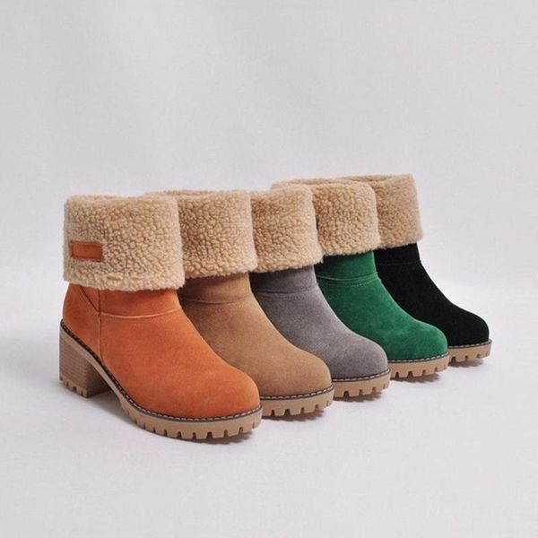

women winter snow boots fur warm ankle ladies slip on flock thick heel shoes botas plush outdoor female, Black