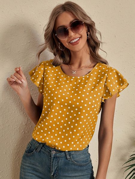 

polka dot cut out back blouse x9kx#, White