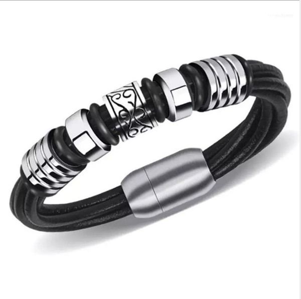 

multilayer leather bracelet with punk rock design men fashion accessories1, Black