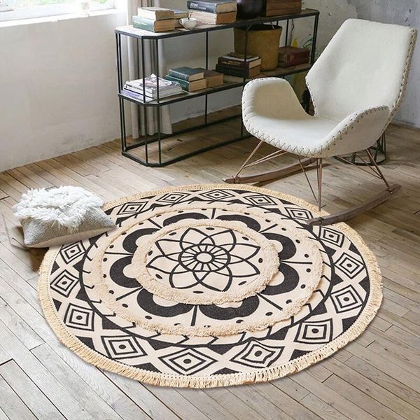 

home boho decor nordic tassel bohemia handmade macrame cotton printed embroidered round carpet bedroom room door bath mat rug carpets