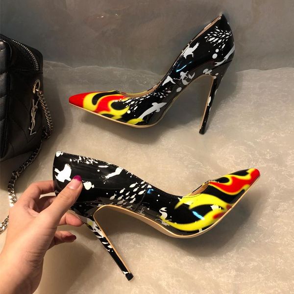 

fashion black yellow patent leather poined toe stiletto high heel shoe pump high-heeled dress shoes