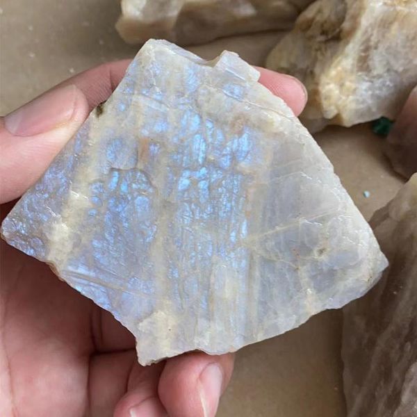 

decorative objects & figurines 1pc natural white moonstone stones blue flash tumbled crystal quartz rough mineral specimen rockstone healing