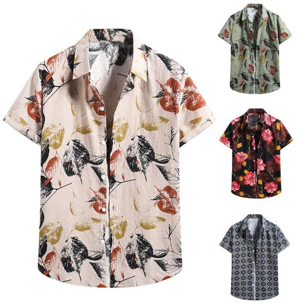 

men's casual shirts arrival men hawaiian camicias one button down summer wild printed short-sleeve blouses, White;black