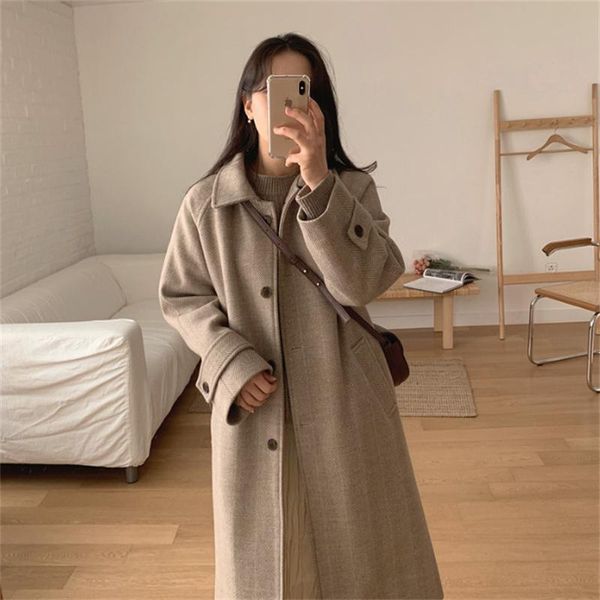 

women's wool & blends black outerwear female coats for women outer woman winter 2021 hepburn style medium length herringbone small