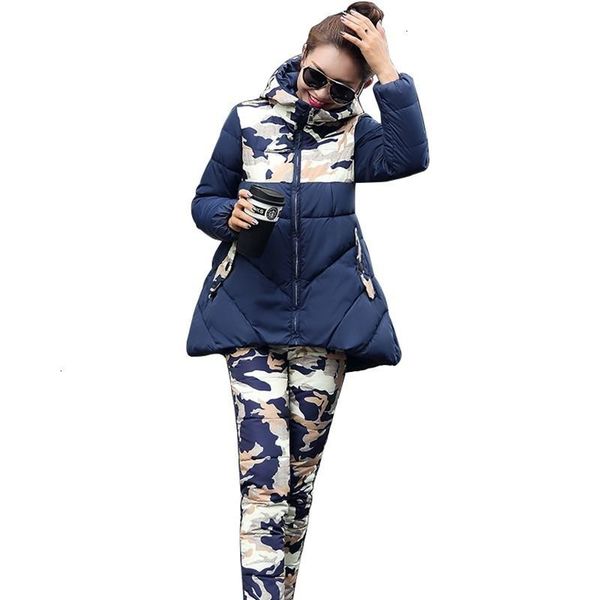 

two piece dress women winter downstairs cats jackets women's fashion hooded warm camouflage second -hand set prints fat coated jas broe, White