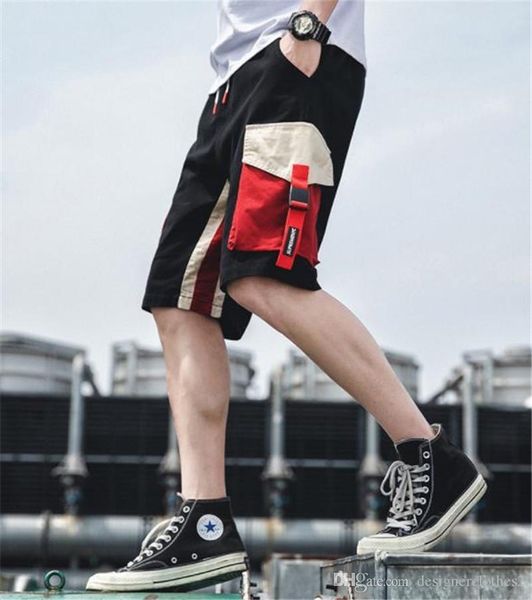 

men's shorts summer contrast color mens short cargo pants fashion loose drawstring knee length mens shorts, White;black