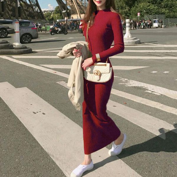 

casual dresses knitted dress long holiday women's autumn/winter knit slim pullover ladies bottoming, Black;gray