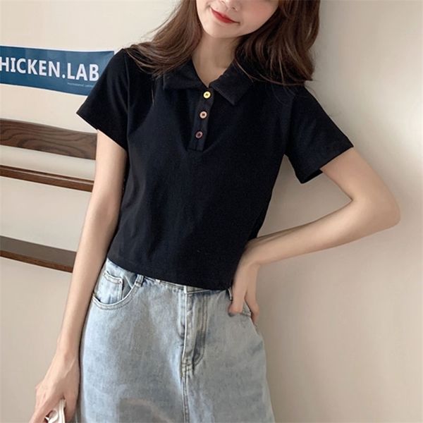 

spring summer shirt cotton elastic polo collar t-shirt women korean short-sleeve fashion shirts for 13330 210421, White