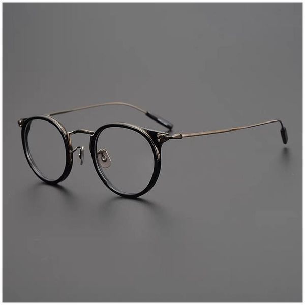 

fashion sunglasses frames japanese handmade brand design retro round titanium glasses frame men myopia prescription eyeglasses women classic, Black