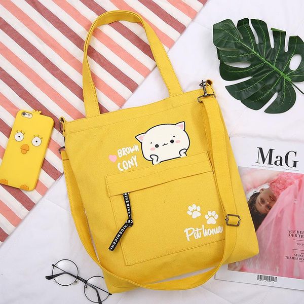 

shopping bags girl corvas bag cute cat cartoon women female casual zipper totes leisure time single shoulder big capacity
