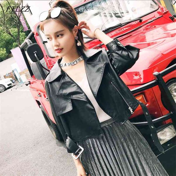 Mulheres Faux Couro Curto Casaco Casual Macio PU Biker Casaco Três Quarter Manga Punk Slim Outwear Motor Jackets 210430