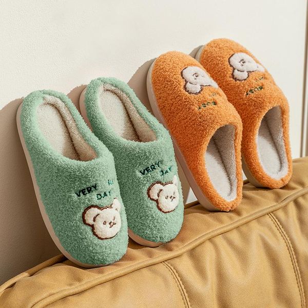 

slippers 2021 women faux fur warm plush indoor home lovers winter shoes cute cartoon female male house floor slipper, Black