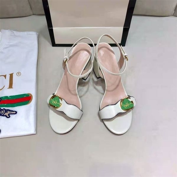 

sandals 2021 summer new one letter double button open toe back space fashion leisure high heel sandals women, Black