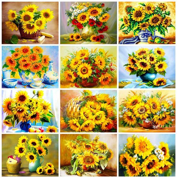

diamond painting huacan arrivals 5d diy full square sunflower kit embroidery cross stitch decor for home