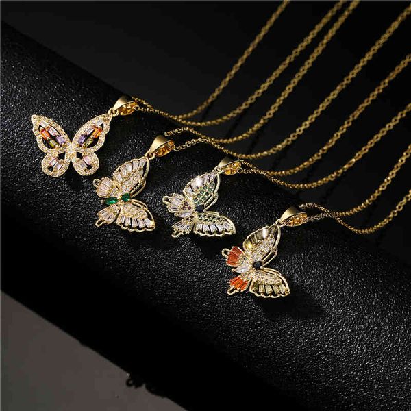 

romantic t square zircon butterfly necklace for women pendant chain valentines day gift animal jewelry accessories 2021 collier, Silver