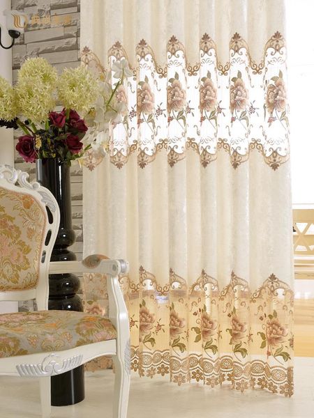 

european modern pastoral style beige velvet curtains for living room bedroom study blackout custom curtain & drapes