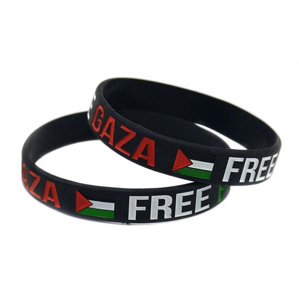 

charm bracelets 50pcs save gaza palestine silicone bracelet rubber wristband with national flag, Golden;silver