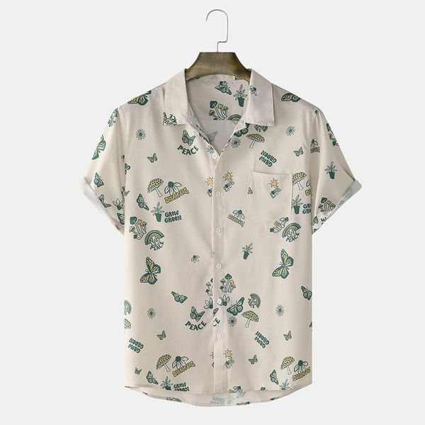 

men's casual shirts hawaiian print summer short sleeve for men streetwear slim fit harajuku male blouse chemise homme, White;black