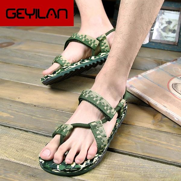 

sandals men's summer shoes massage 2021 green comflage flip flop flat male sandal light weight 44, Black