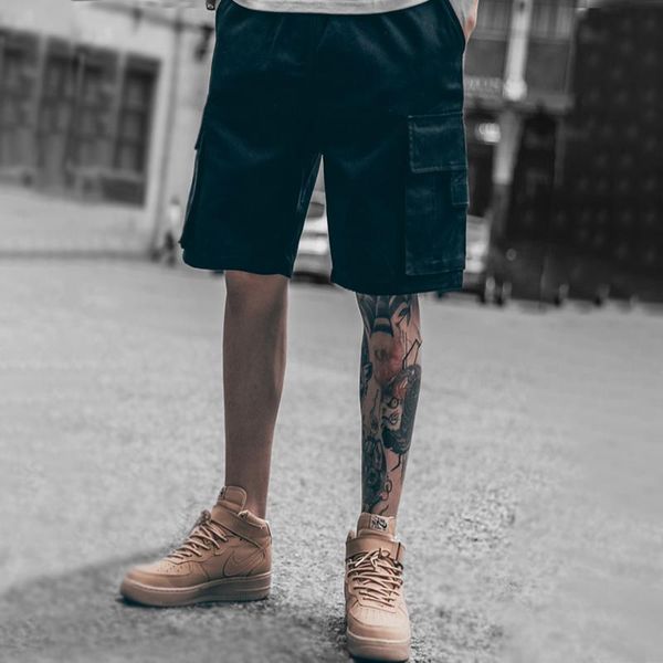 

men's shorts thrc fashion overalls summer street trend loose cotton casual pantsbreathable, versatile and comfortable, White;black