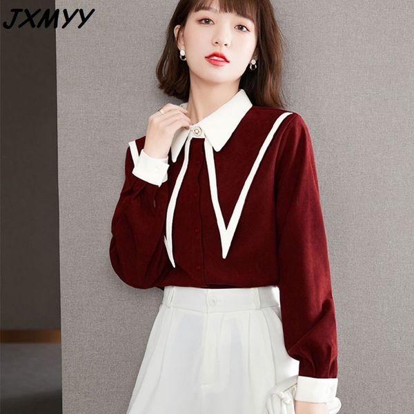 

spring vintage french corduroy shirt female design sense niche jxmyy 210412, White