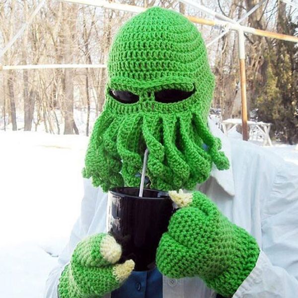 Oktopus Strickwolle Hut Lustige Verrückte Winter Warm Keeper Winddicht Cosplay Maske Erwachsene Unisex Für Männer Und Frauen Outdoor 2021 Hüte