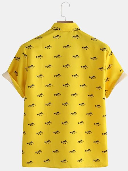 

men's t-shirts summer short sleeve shirt casual style polyester 2021 printed loose single breasted comfortable lapel, White;black