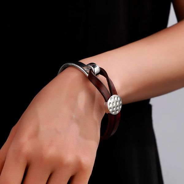 

bangle european and american fashion retro men's women's double leather pu bracelet splicing alloy creative, Black